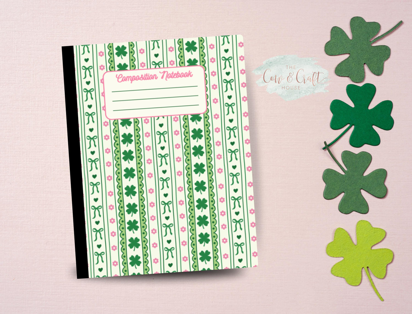 St Patrick's Day Coquette Journal, Green Bow Clover, Pink Floral