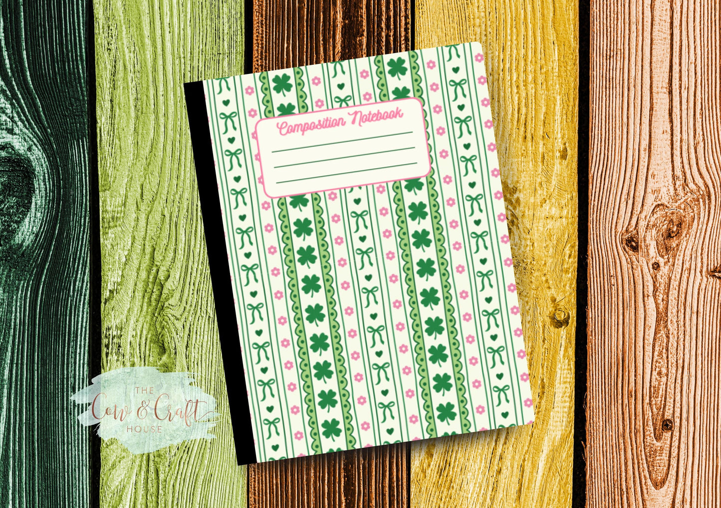 St Patrick's Day Coquette Journal, Green Bow Clover, Pink Floral