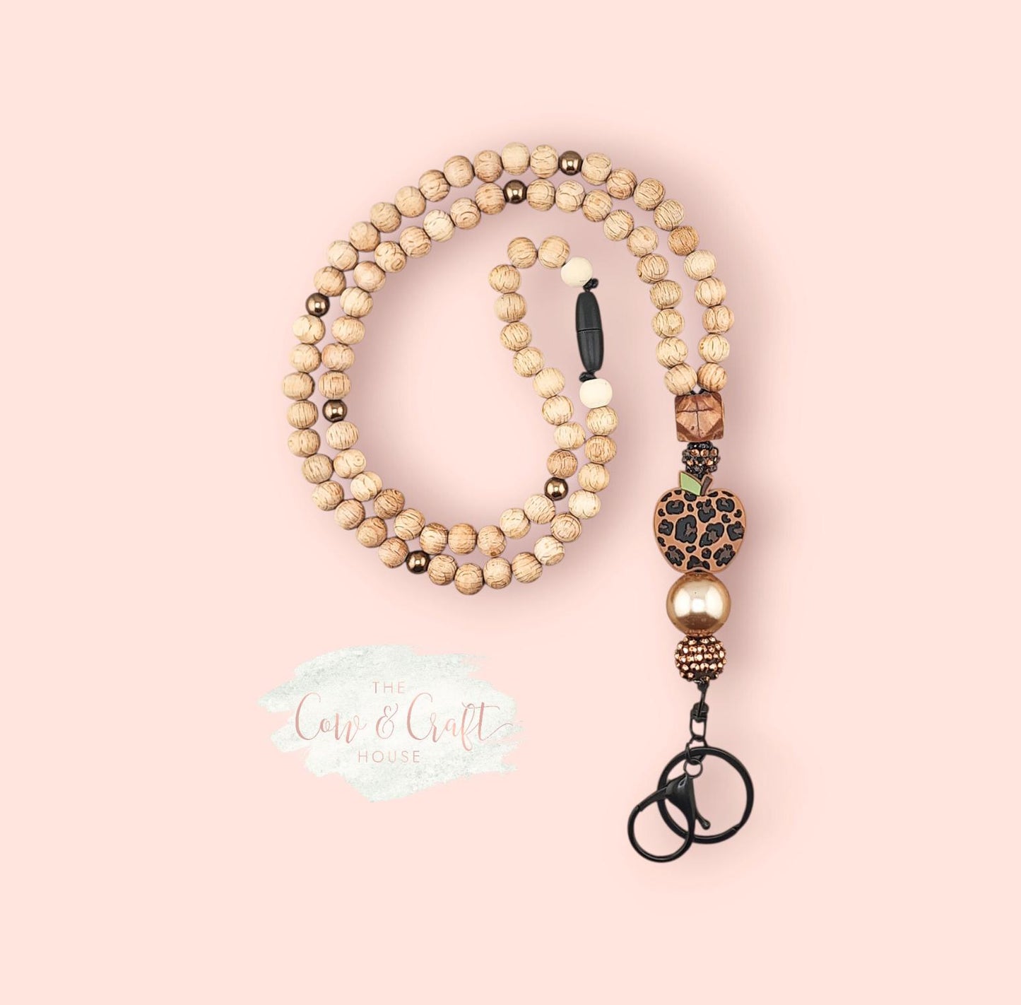 Leopard Heart Teacher Lanyard | Breakaway Wood Bead Lanyard | Cute Teacher Necklace | Classroom ID Holder Gift