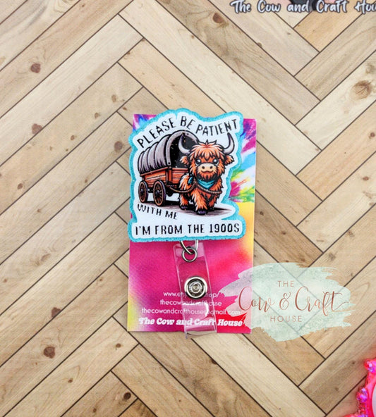 Funny Highland Cow Nurse Badge Reel – Turquoise Glitter Swivel ID Holder