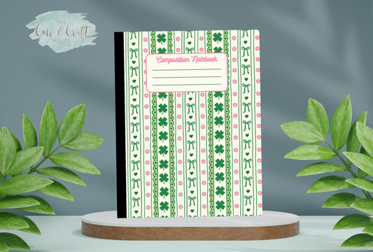 St Patrick's Day Coquette Journal, Green Bow Clover, Pink Floral