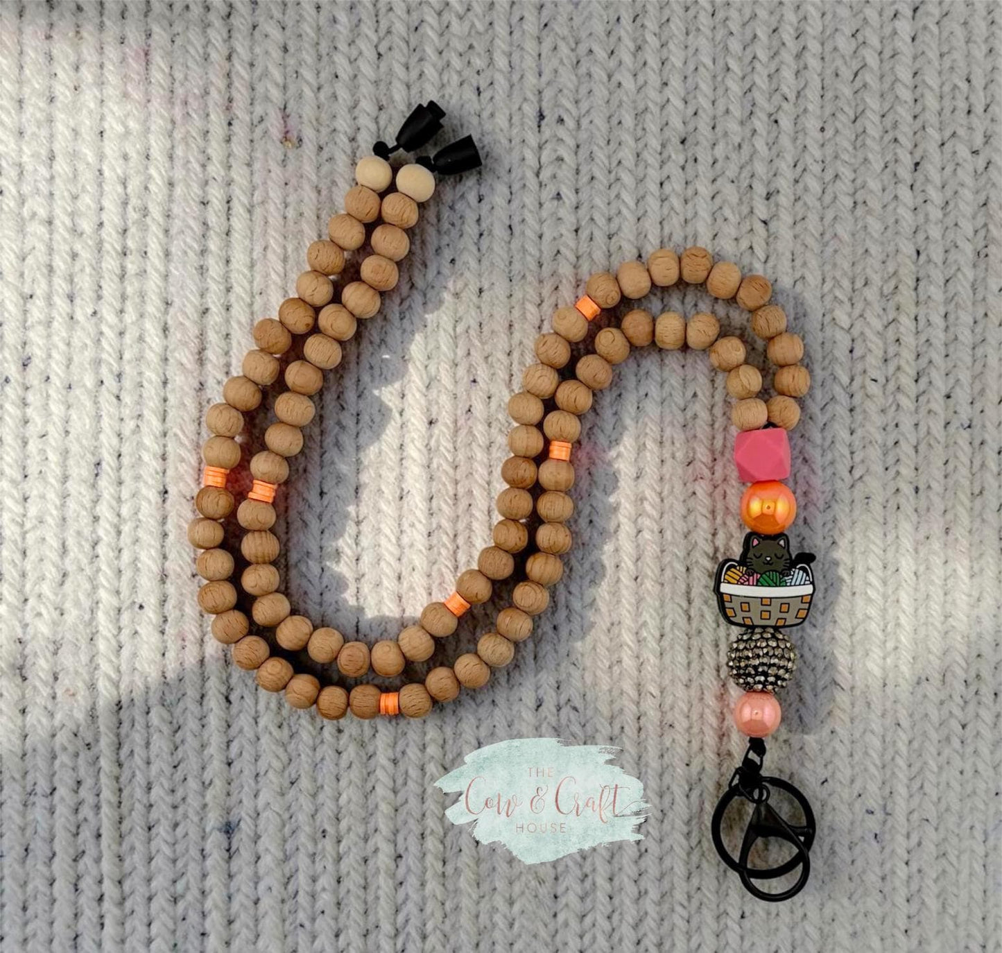 Cute Cat Yarn Teacher Lanyard | Breakaway Beaded Teacher Necklace | Classroom ID Holder | Teacher Gift