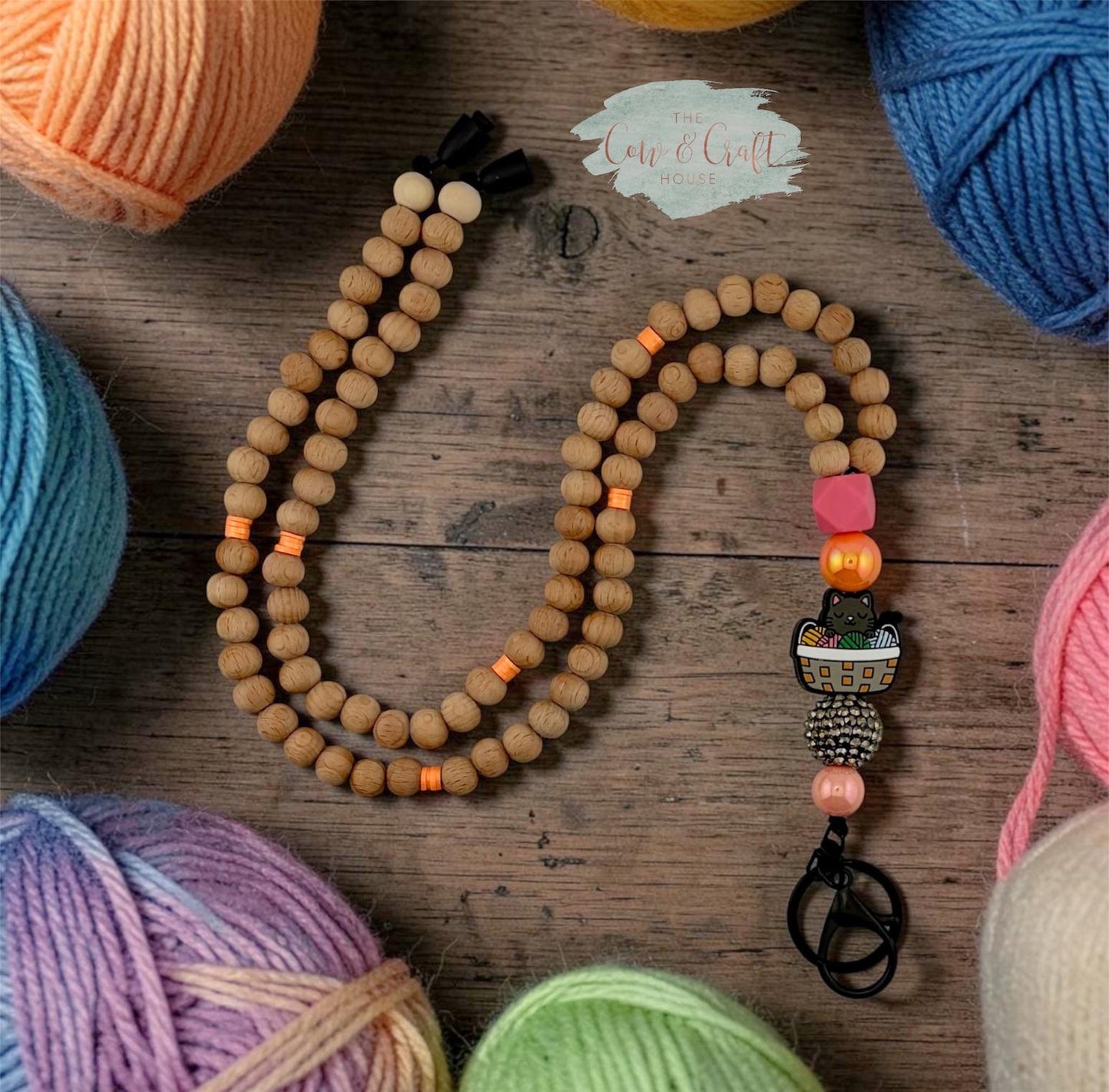 Cute Cat Yarn Teacher Lanyard | Breakaway Beaded Teacher Necklace | Classroom ID Holder | Teacher Gift