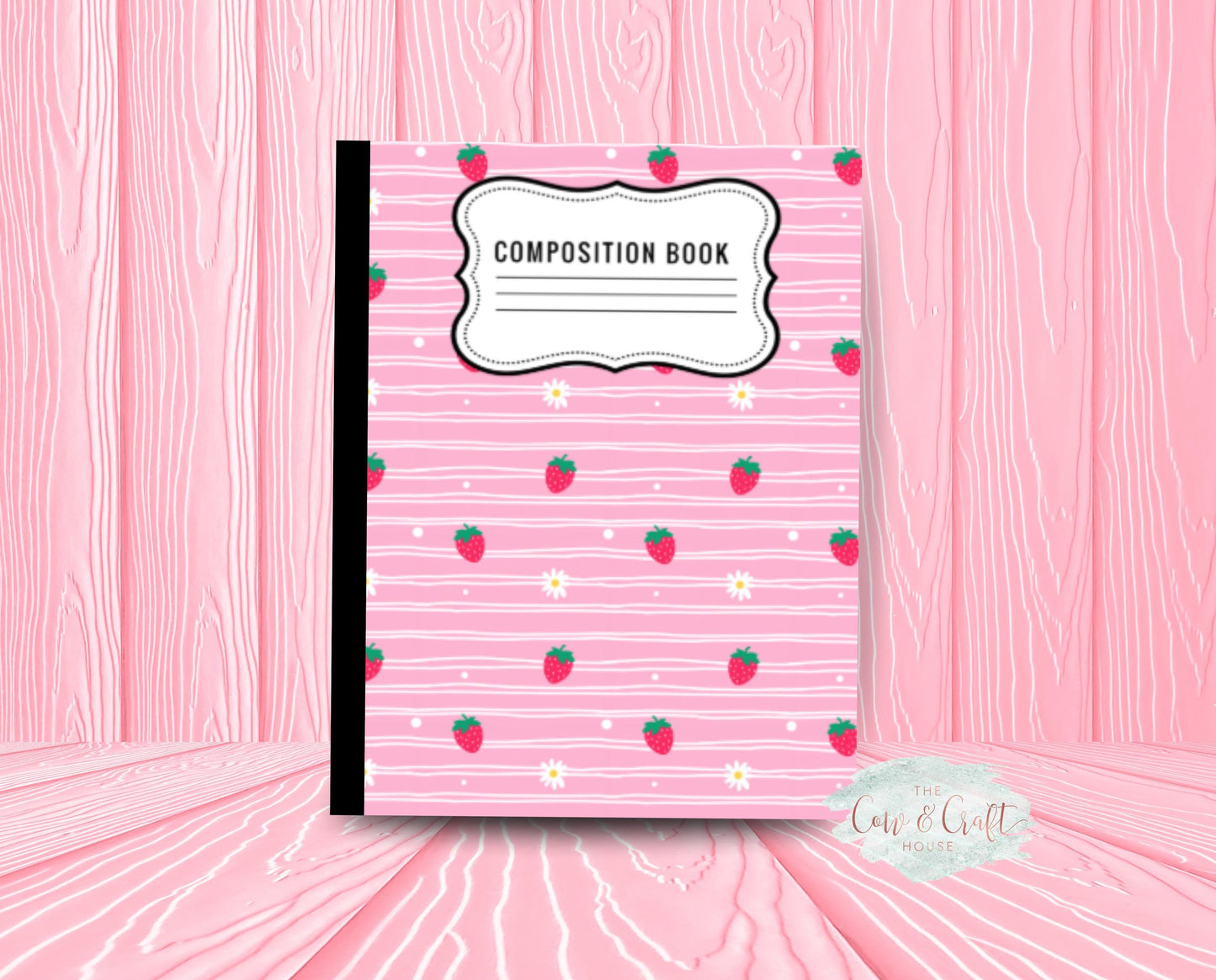 Pink Strawberry Daisy Notebook | Composition Notebook | College or Wide Ruled | Cute School Supplies