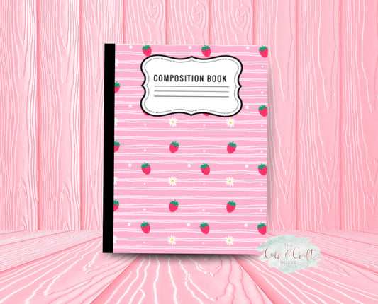 Pink Strawberry Daisy Notebook | Composition Notebook | College or Wide Ruled | Cute School Supplies