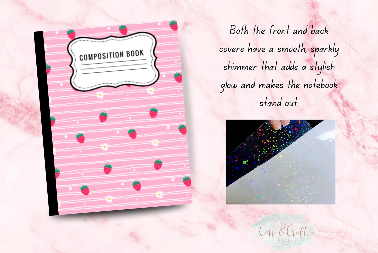 Pink Strawberry Daisy Notebook | Composition Notebook | College or Wide Ruled | Cute School Supplies