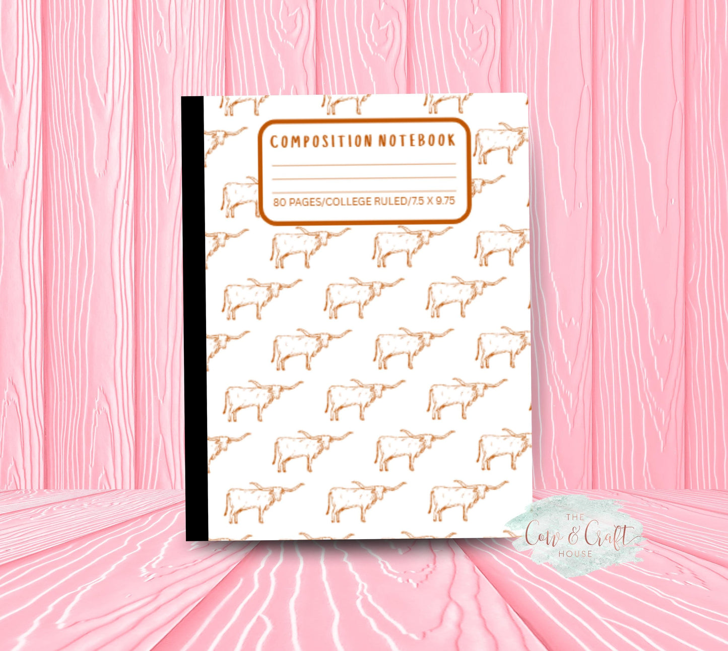 White Holographic Longhorns Notebook | Composition Notebook | College or Wide Ruled | Burnt Orange Longhorn Design