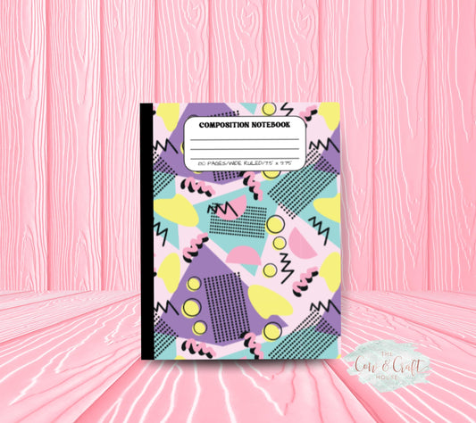 Retro 80s Notebook | Composition Notebook | College or Wide Ruled | Colorful 1980s Aesthetic School Supplies