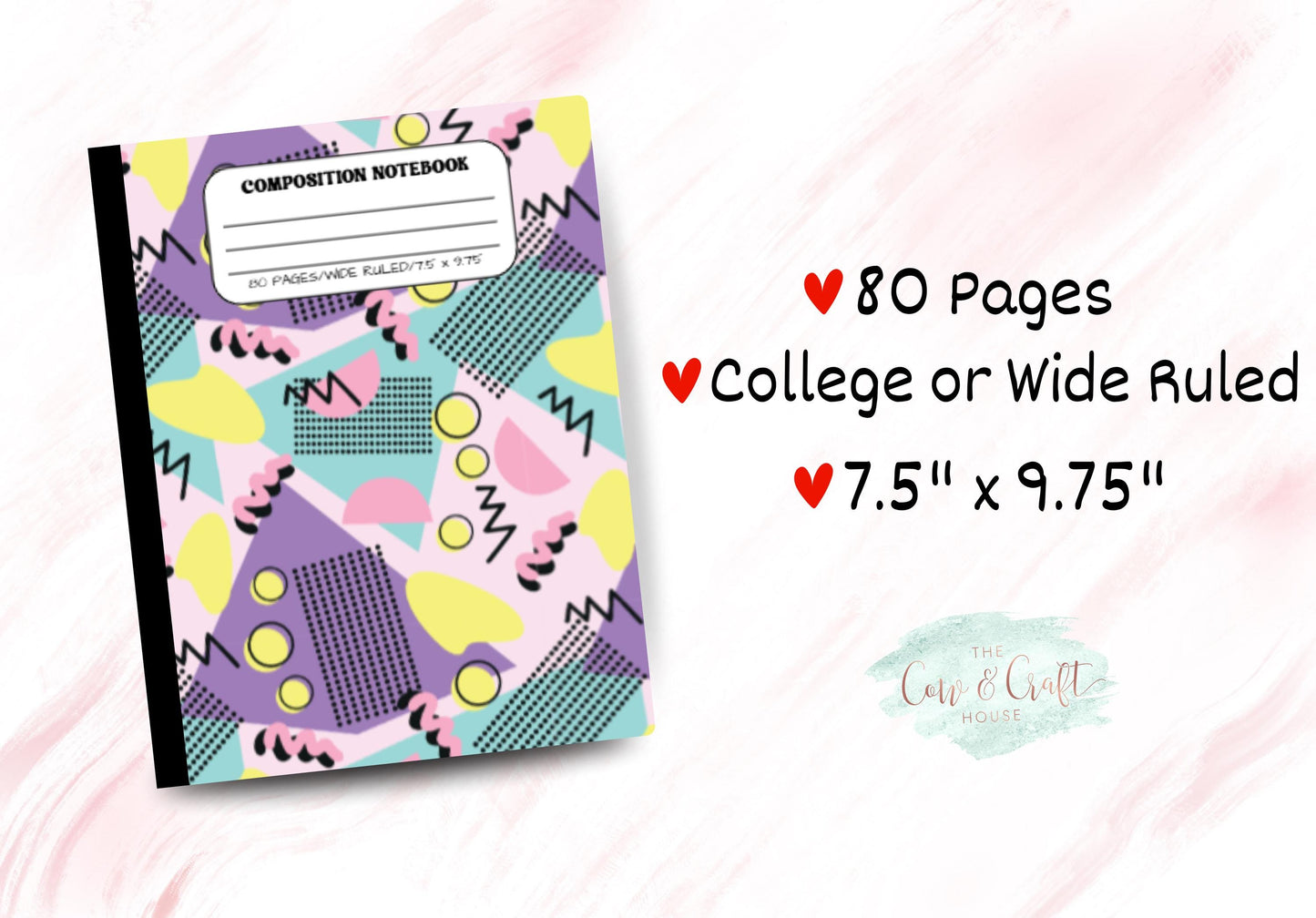 Retro 80s Notebook | Composition Notebook | College or Wide Ruled | Colorful 1980s Aesthetic School Supplies