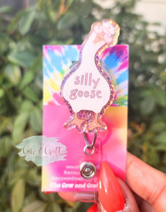 Silly Goose Badge Reel | Funny Nurse Badge Reel | 34” Nylon Cord Swivel Clip | Cute CNA Rad Tech Medical ID Holder