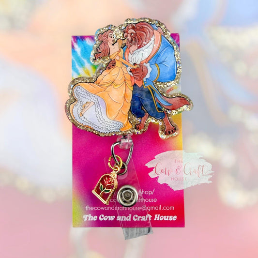Love Couples Rose Forever Badge Reel | 34” Nylon Cord Swivel Clip | Fairytale Nurse Badge Holder | Cute Princess Work ID Reel