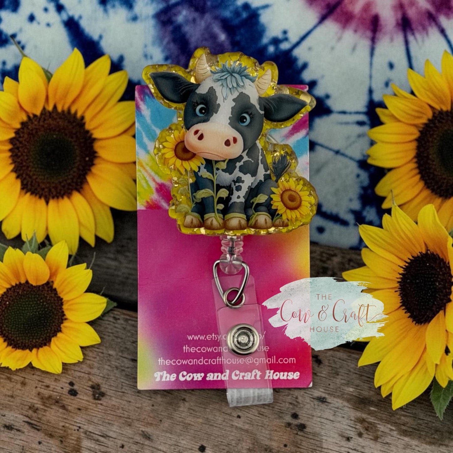 Cow Sunflower Badge Reel | Nurse Radiology Badge Reel | Swivel Clip 34” Nylon Cord | Cute Healthcare Gift