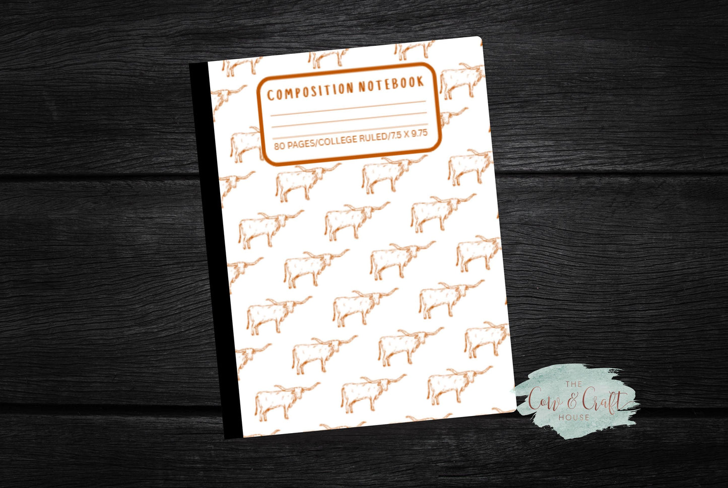 White Holographic Longhorns Notebook | Composition Notebook | College or Wide Ruled | Burnt Orange Longhorn Design