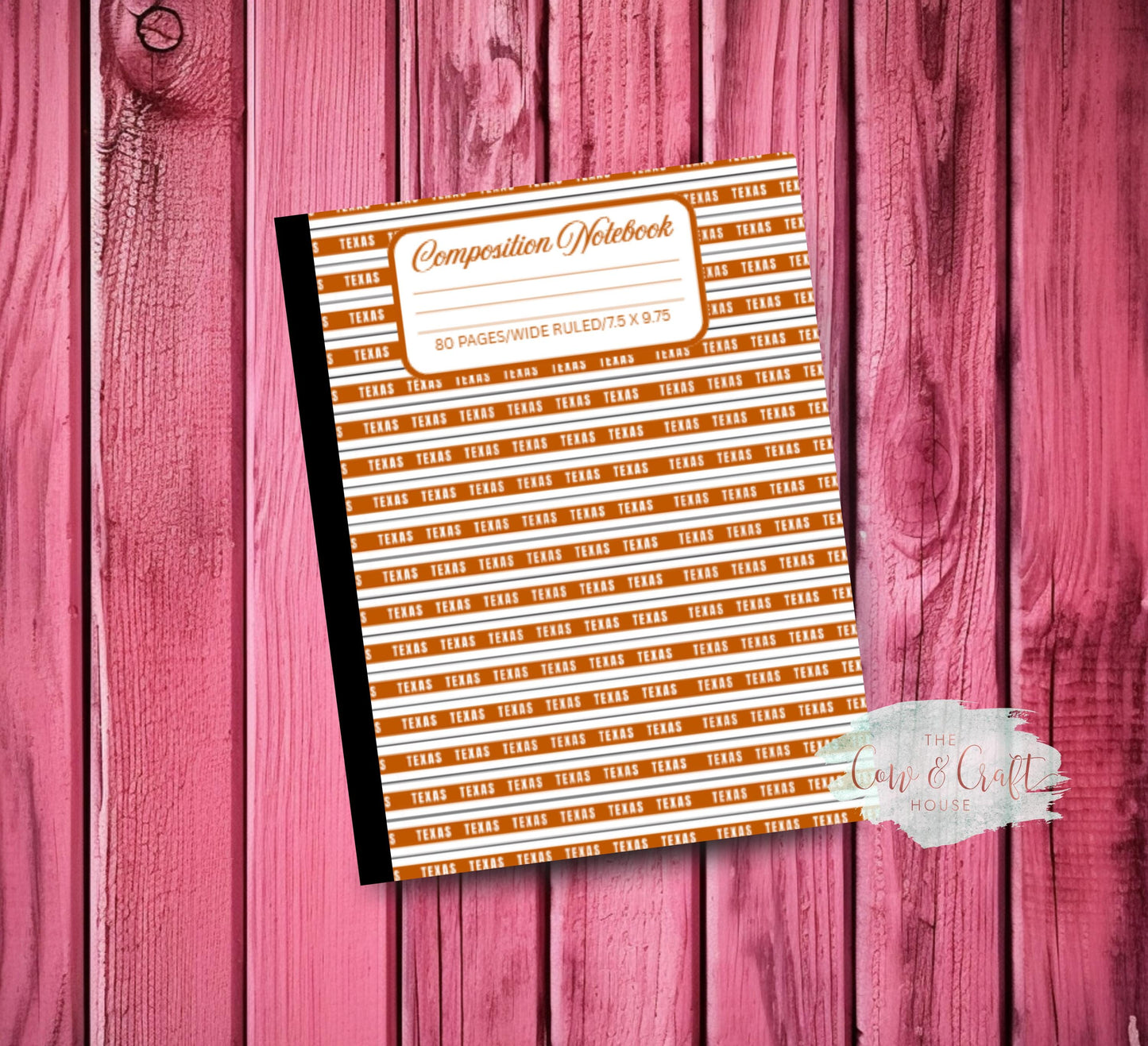 Holographic Texas Notebook | Composition Notebook | College or Wide Ruled | Burnt Orange Stripe “TEXAS” Design