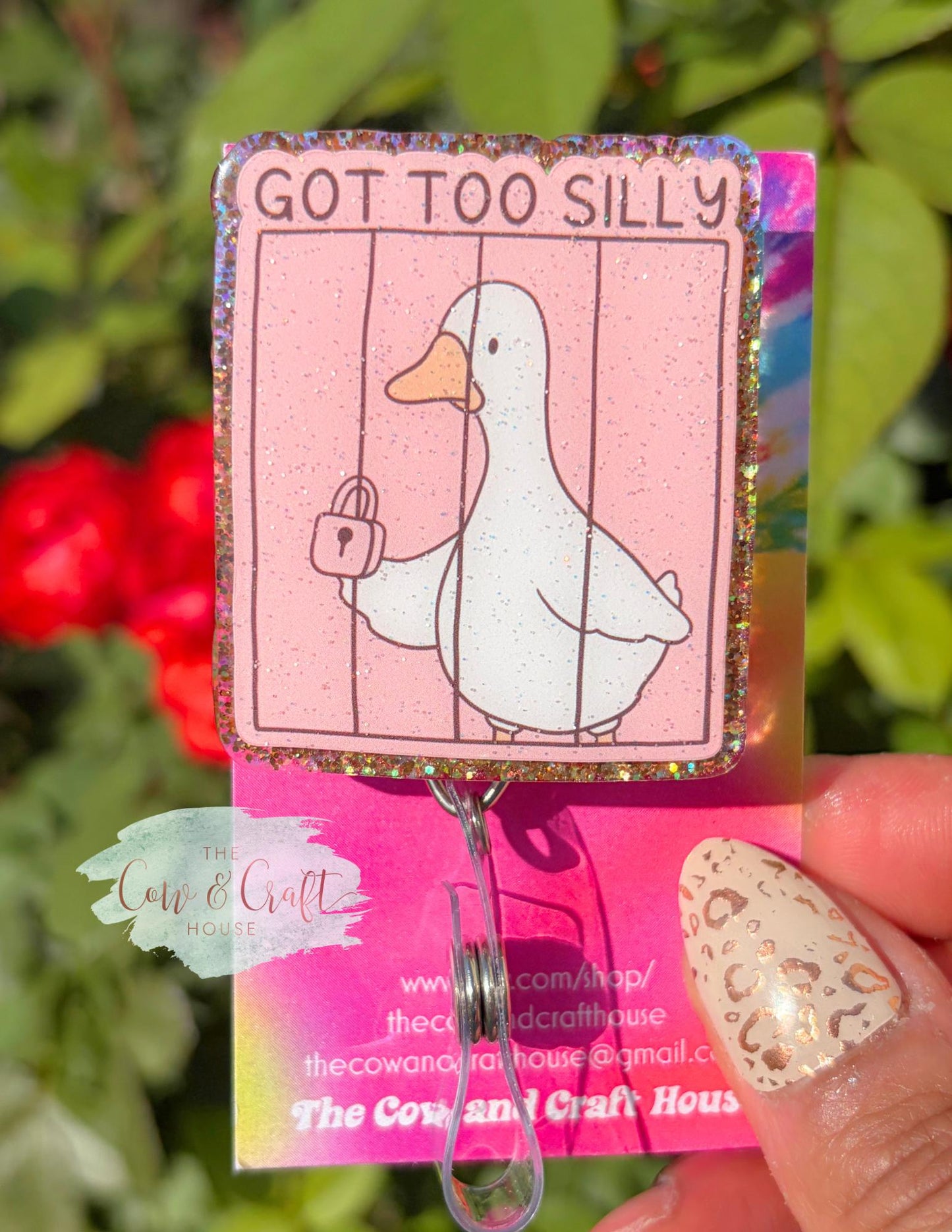 Got Too Silly Goose Badge Reel | Funny Nurse CNA Radiology Badge Reel | Swivel Clip 34” Nylon Cord