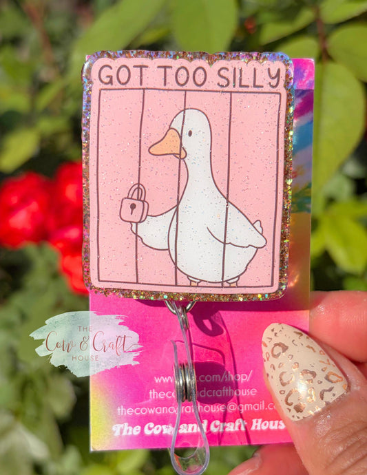 Got Too Silly Goose Badge Reel | Funny Nurse CNA Radiology Badge Reel | Swivel Clip 34” Nylon Cord
