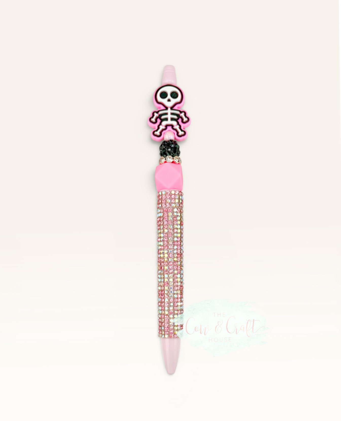 Pink Skeleton Beaded Pen – Black Ink Twist Pen